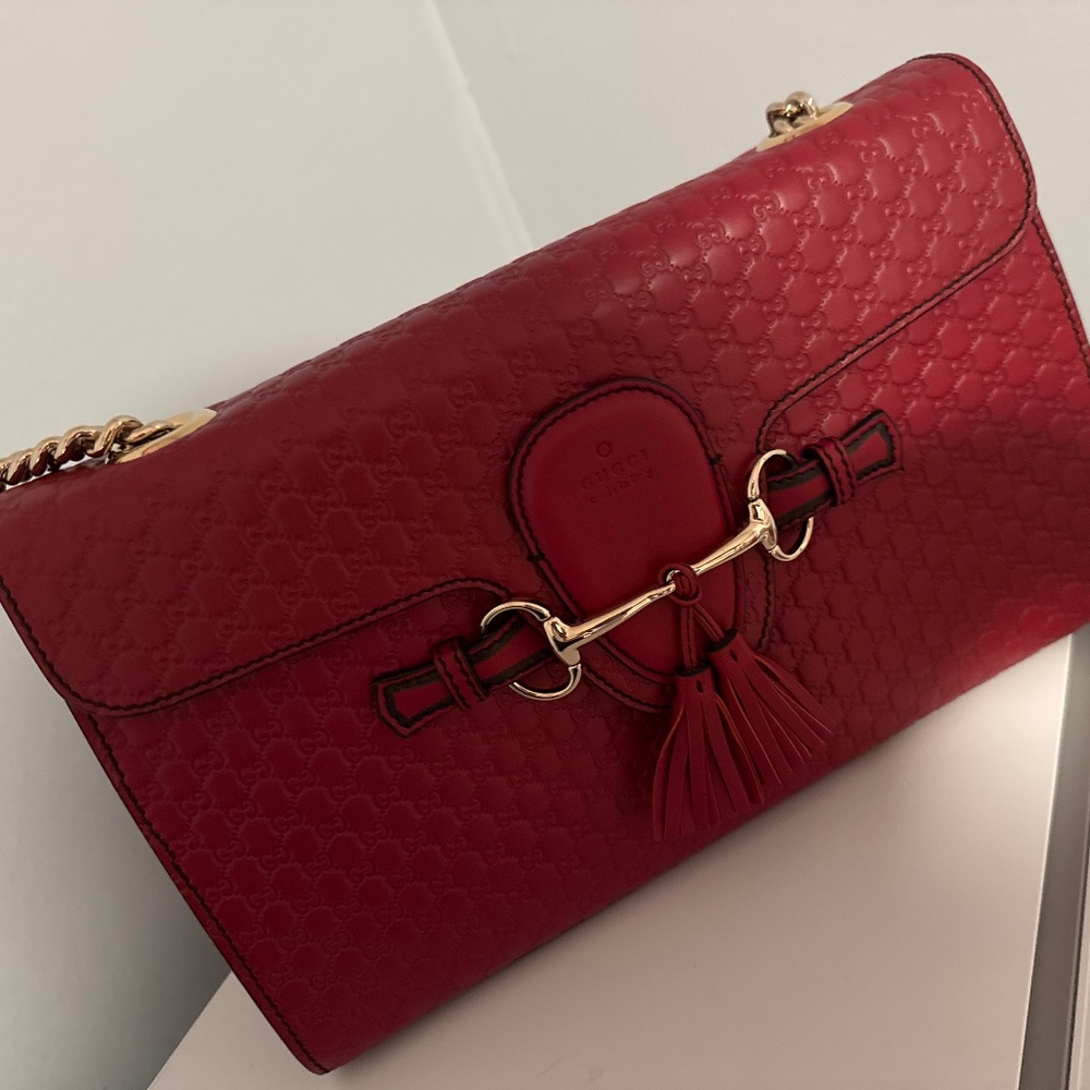 Gucci Red Leather Shoulder Bag with Gold Hardware